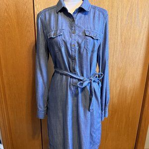 EUC BANANA Republic Fit-and-Flare Shirt Dress Size 12 Blue Denim roll sleeves